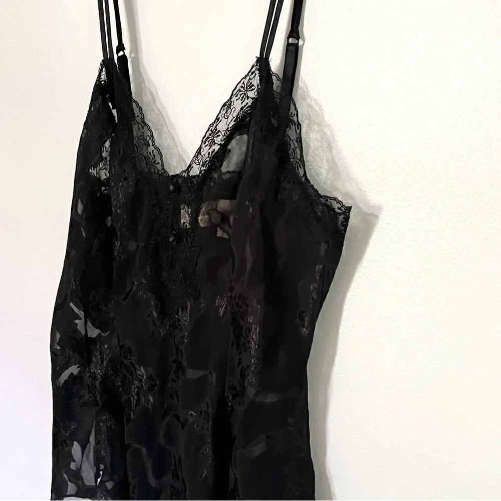 Vintage Victoria’s Secret Black Jacquard One Piece Bodysuit Negligee Great L